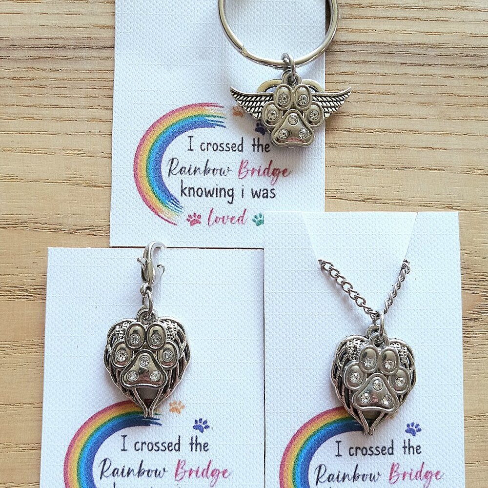 Rainbow Bridge Pet Loss Necklace Keychain Clip On Sympathy Gift Memorial Dog Cat